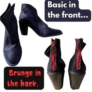 Edgy/Grungy Black Mossimo Booties with Zipper up the Back and Red Accents ❤️